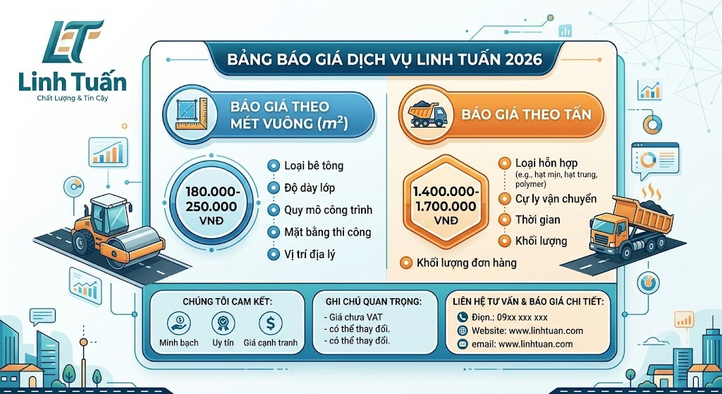 Bảng báo giá bê tông nhựa nóng theo tấn và theo m2 Bảng báo giá bê tông nhựa nóng theo tấn và theo m2